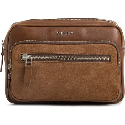 Velez Bright Leather Crossbody Bag With Suede Detail In Brown