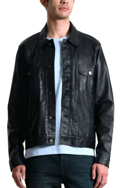 Velez Classic Fit Leather Trucker Jacket In Black
