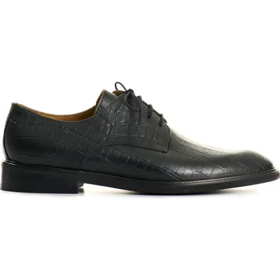 Velez Croco Embossed Leather Lace Up Shoes In Black