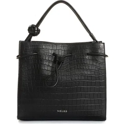 Velez Embossed Leather Bowling Bag In Black