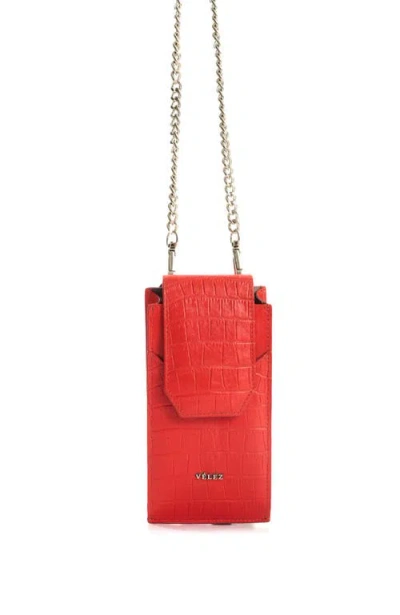 Velez Embossed Leather Phone Holder In Red
