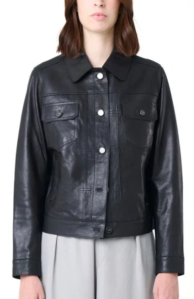Velez Kalaha Leather Jacket Trucker Silhouette In Black