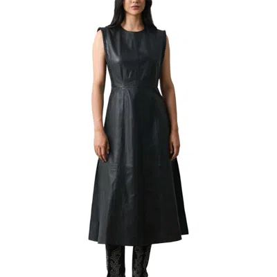 Velez Liora Semi Fitted Leather Dress In Black
