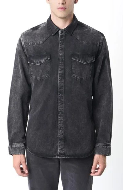 Velez Long-sleeve Cotton Overshirt With Denim And Leather In Black