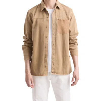 Velez Long-sleeve Cotton Overshirt With Leather Pocket In Neutral