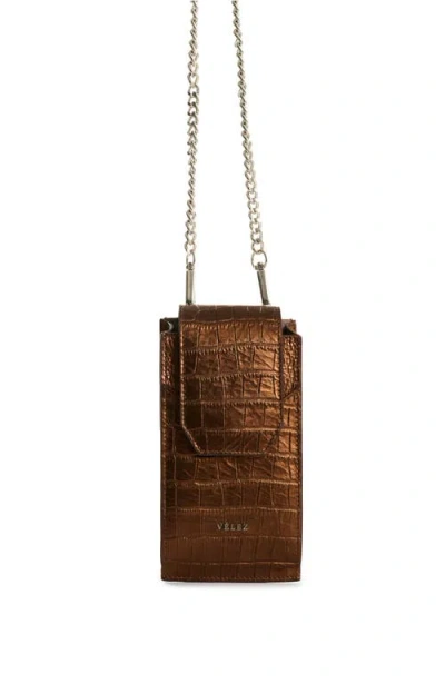 Velez Serpia Folia Leather Phone Holder In Brown