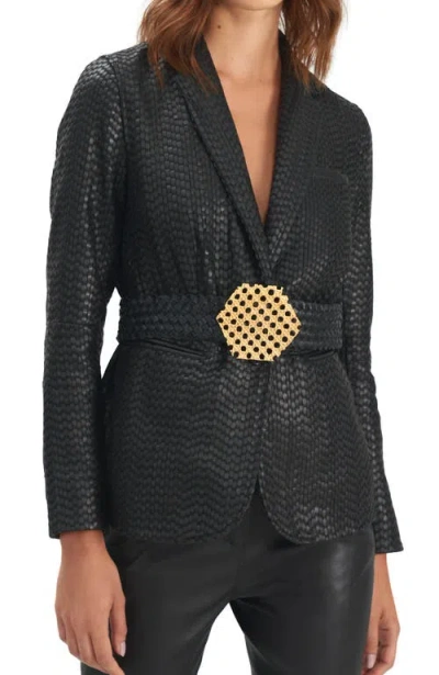 Velez Tatacoa Woven Leather Straight Fit Blazer In Black