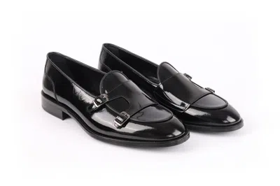 Vella Pais Carlton Short Cut Patent Leather Double Monk Loafers In Black