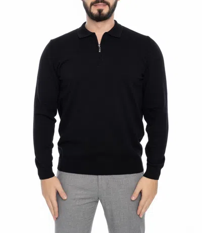 Vella Pais Decatur Quarter Zip Polo Shirt In Black