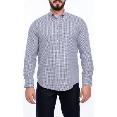Vellapais Check Cotton Slim Fit Button Down Shirt In Dark Blue