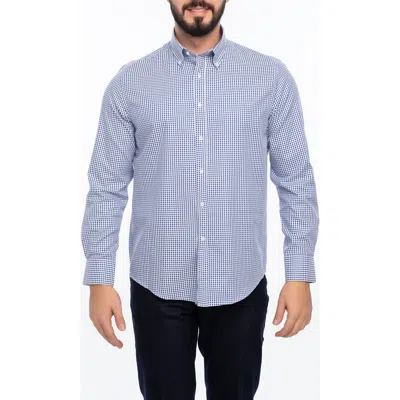 Vellapais Check Cotton Slim Fit Button Down Shirt In Navy Blue