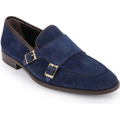 Vellapais Elmaton Double Monk Strap Leather Loafer In Navy Blue