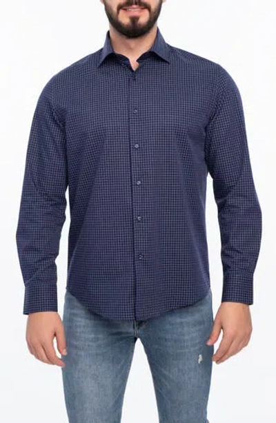 Vellapais Grid Cotton Slim Fit Button Down Shirt In Navy Blue