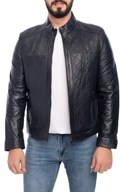 Vellapais Leola Diamond Quilted Leather Jacket In Blue