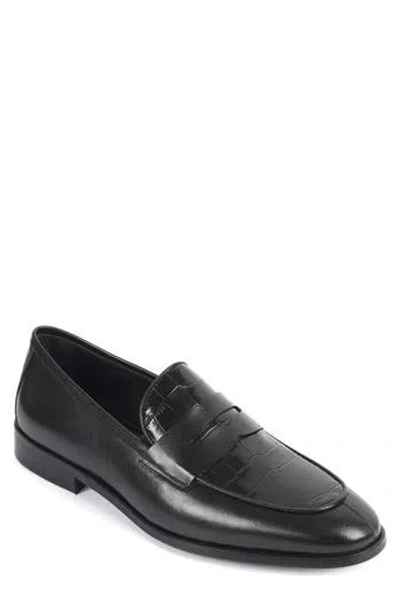 Vellapais Manzoni Croc-embossed Penny Loafer In Black