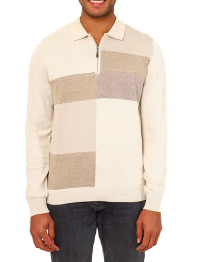 Vellapais Men's Colorblock Quarter Zip Polo In Beige