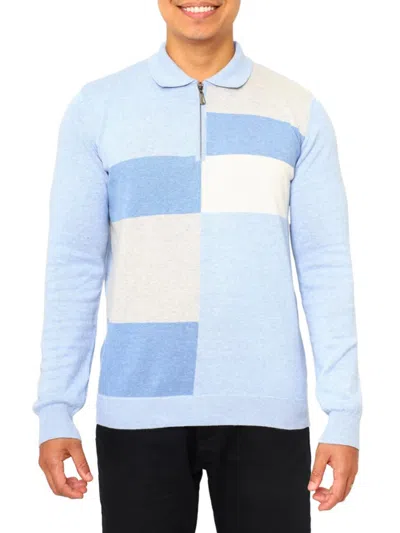 Vellapais Men's Colorblock Quarter Zip Polo In Blue