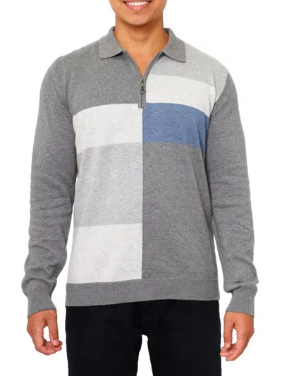 Vellapais Men's Colorblock Quarter Zip Polo In Grey