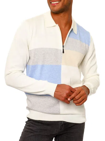 Vellapais Men's Colorblock Quarter Zip Polo In Light Beige