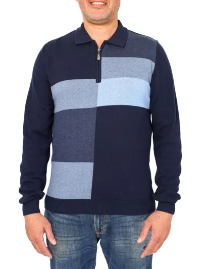 Vellapais Men's Colorblock Quarter Zip Polo In Navy Blue