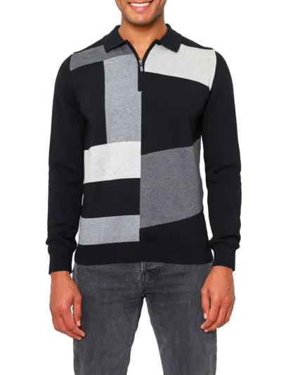 Vellapais Men's Colorblock Quarter Zip Polo Sweater In Black