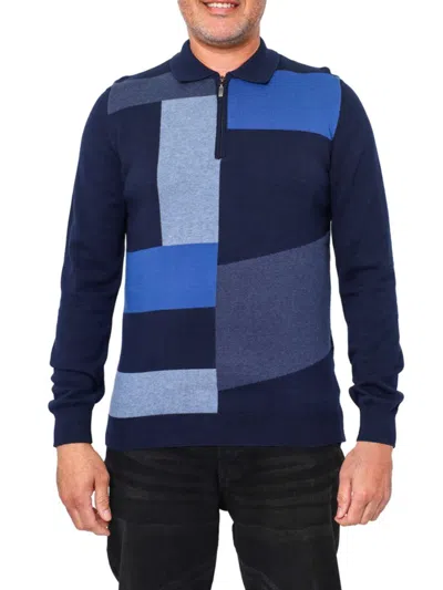 Vellapais Men's Colorblock Quarter Zip Polo Sweater In Navy Blue