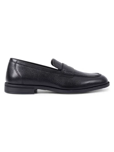 Vellapais Men's Comfort Montana Grain Leather Penny Loafers In Black