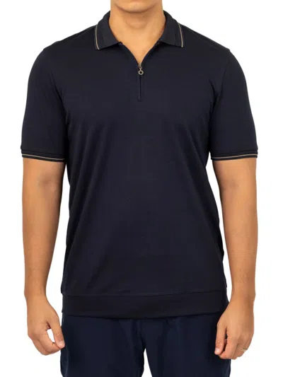 Vellapais Men's Ege Tipped Zip Polo In Black