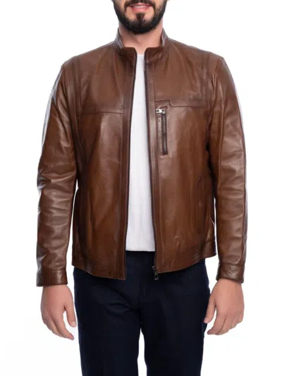 Vellapais Men's Leather Bomber Jacket In Brown