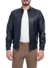 Vellapais Men's Leather Bomber Jacket In Navy Blue