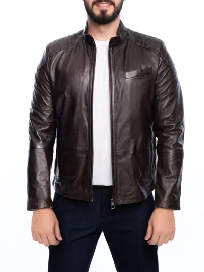 Vellapais Smooth Leather Jacket In Dark Brown