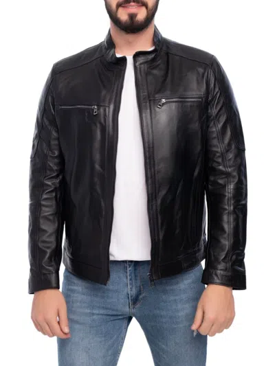 Vellapais Men's Leather Zip Biker Jacket In Black
