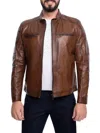 Vellapais Men's Leather Zip Biker Jacket In Brown