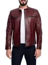 Vellapais Men's Leather Zip Biker Jacket In Burgundy