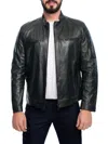 Vellapais Men's Leather Zip Biker Jacket In Dark Green