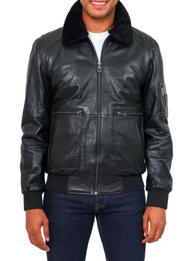 Vellapais Men's Linan Leather & Faux Fur Trim Jacket In Black