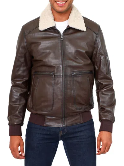 Vellapais Men's Linan Leather & Faux Fur Trim Jacket In Brown