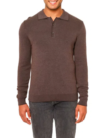 Vellapais Men's Long Sleeve Tipped Sweater Polo In Brown