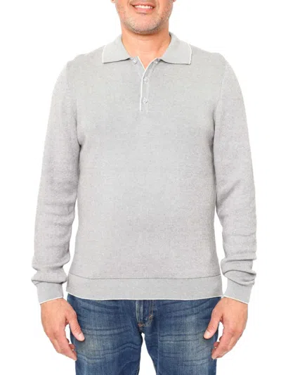 Vellapais Men's Long Sleeve Tipped Sweater Polo In Light Grey