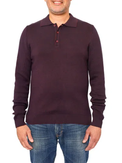 Vellapais Men's Long Sleeve Tipped Sweater Polo In Burgundy