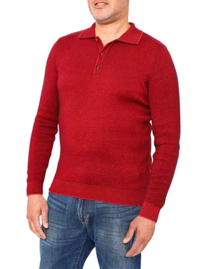 Vellapais Men's Long Sleeve Tipped Sweater Polo In Red