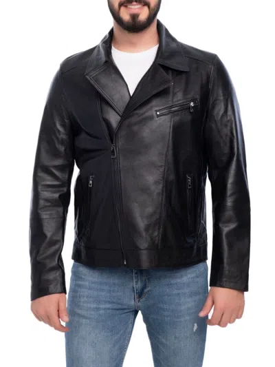 Vellapais Men's Notch Collar Leather Jacket In Black