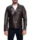 Vellapais Men's Notch Collar Leather Jacket In Dark Brown