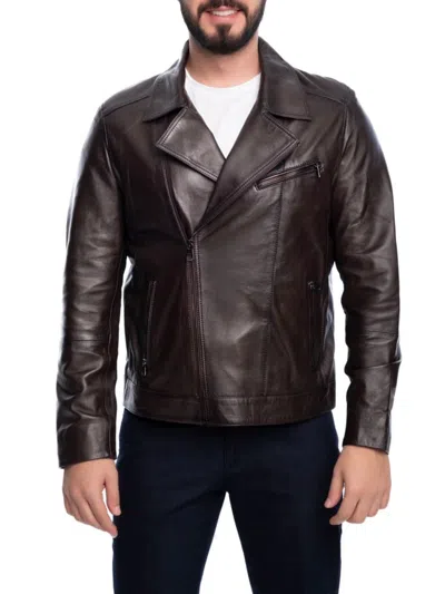 Vellapais Men's Notch Collar Leather Jacket In Dark Brown