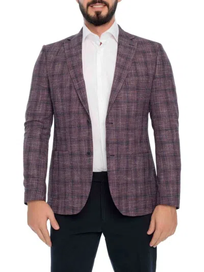 Vellapais Men's Plaid Notch Lapel Sportcoat In Burgundy