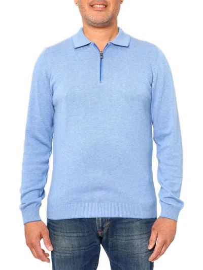 Vellapais Men's Quarter Zip Tipped Polo Sweater In Blue