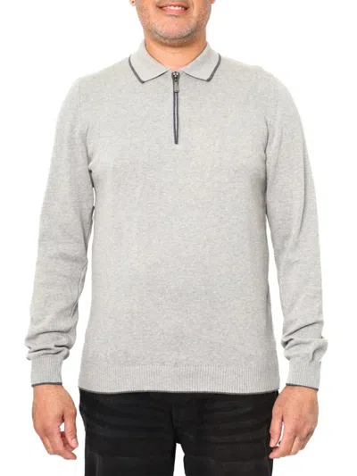 Vellapais Men's Quarter Zip Tipped Polo Sweater In Grey