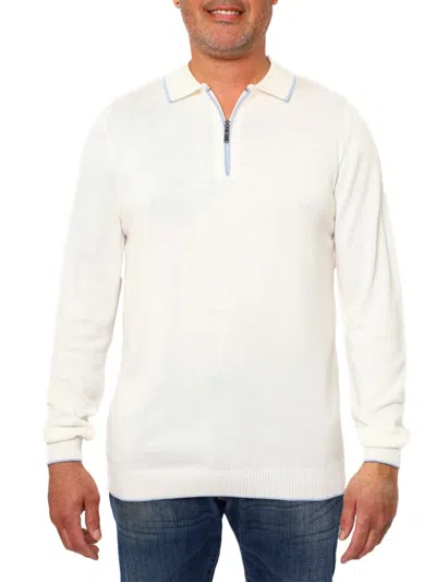 Vellapais Men's Quarter Zip Tipped Polo Sweater In Light Beige