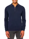 Vellapais Men's Quarter Zip Tipped Polo Sweater In Navy Blue