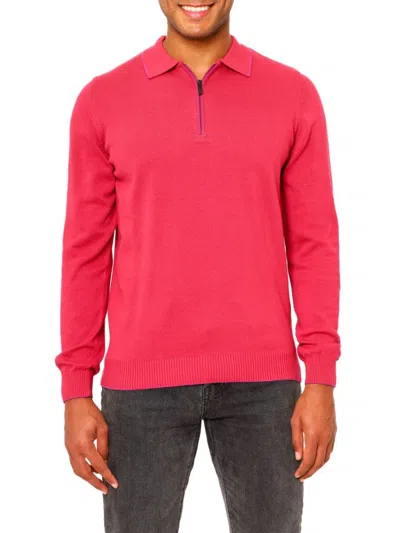 Vellapais Men's Quarter Zip Tipped Polo Sweater In Red